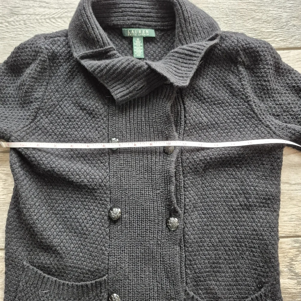 Lauren Ralph Lauren Black Wool Blend Double Breasted Cardigan Sweater Size M